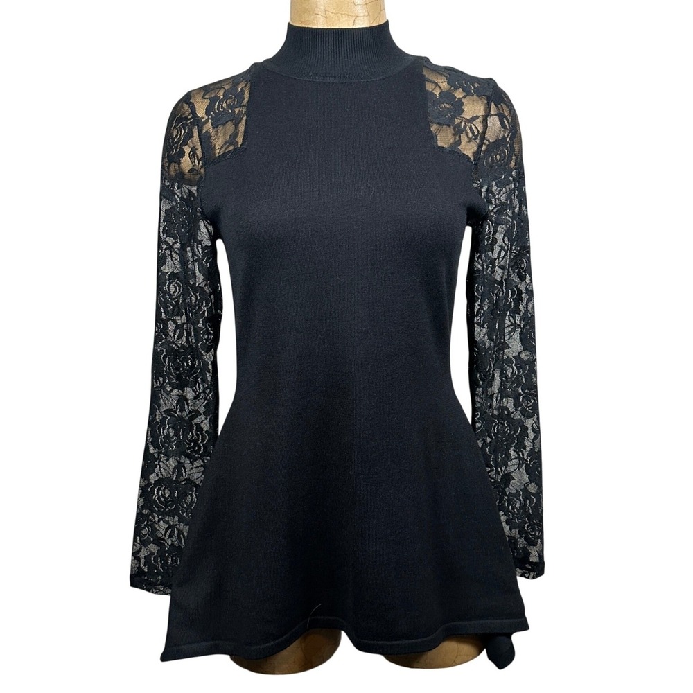 Black Lace Long Sleeve Mock Neck‎ Peplum Top Sheer Goth Whimsigoth Witchy Vamp